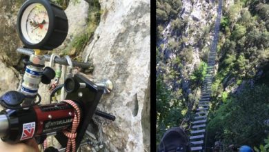 El equipo de Ad Control revisando los anclajes de la Ferrata de La Hermida